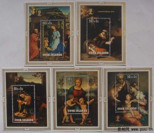 库克群岛74年世界名画(母与子)小型张5枚全套60元