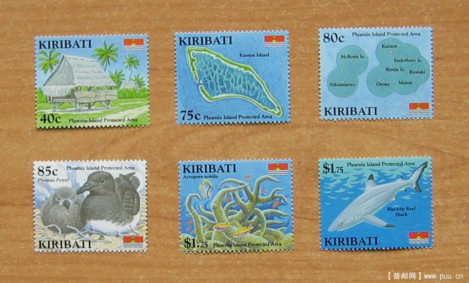 基里巴斯 菲尼克斯岛保护区，地图、木屋、海燕、鹿角珊瑚及黑鳍礁鲨6全.JPG.jpg