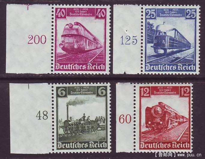 德国1935年德国铁路百年纪念4全新 原胶未贴 各类火车头小.jpg