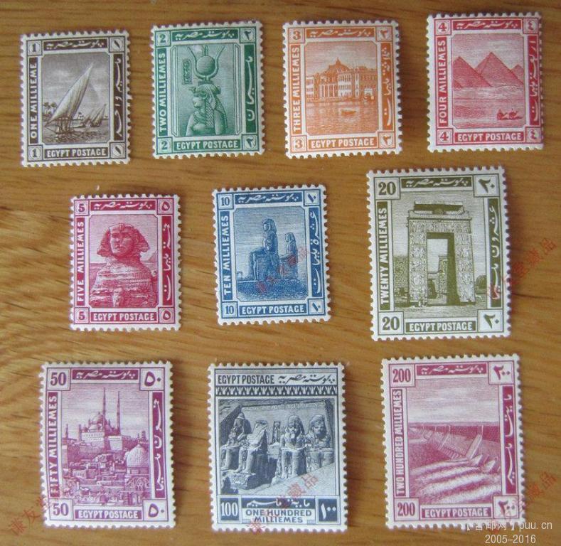 埃及1914年发行风光普票：尼罗河上的船、埃及艳后-克利奥帕特拉、拉斯埃丁宫、吉萨金.jpg