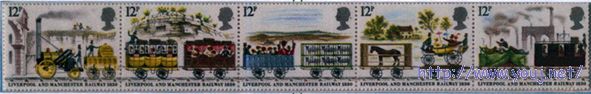 英国铁路通车150周年五连张邮票