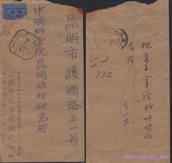 上海无国内邮资已付戳