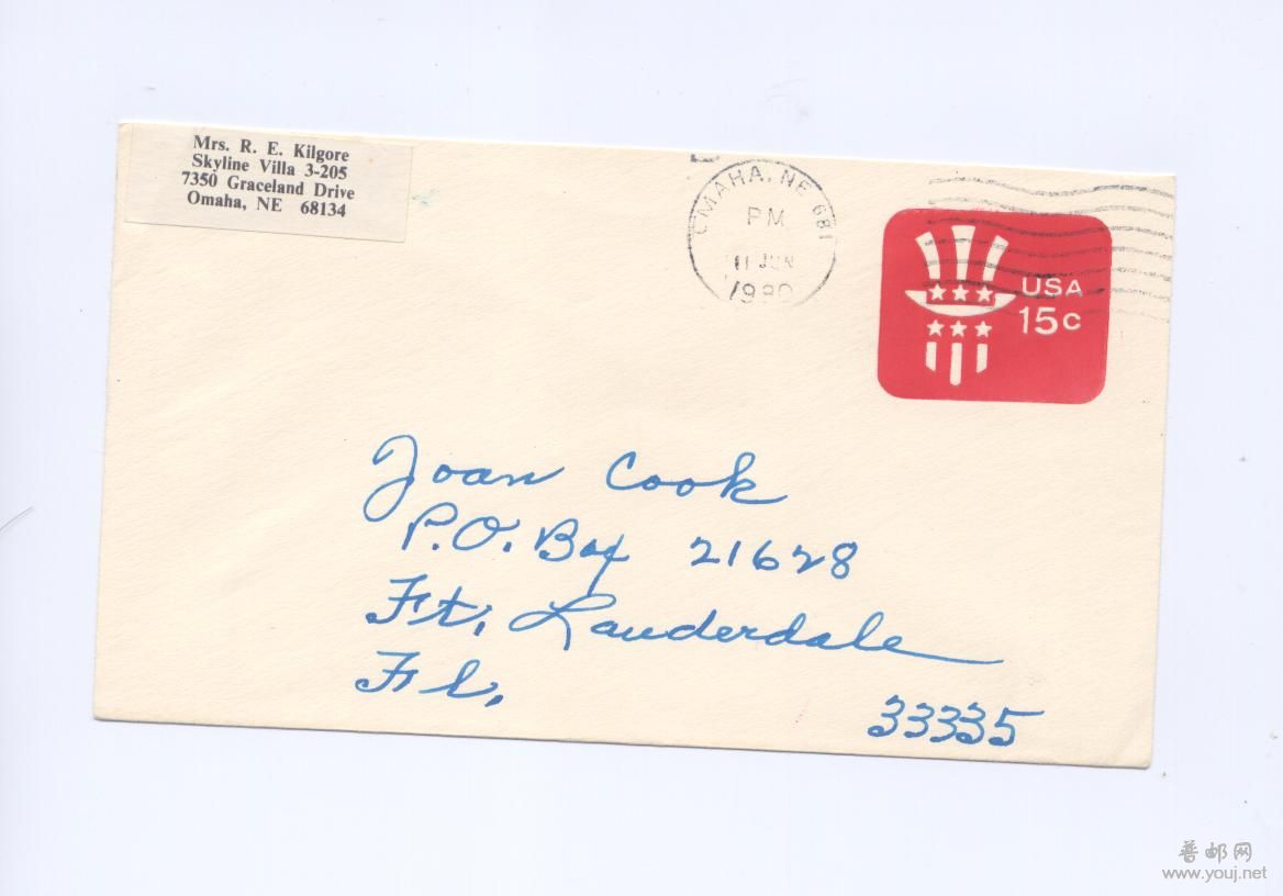 1980年美国凹凸邮资实寄封.jpg