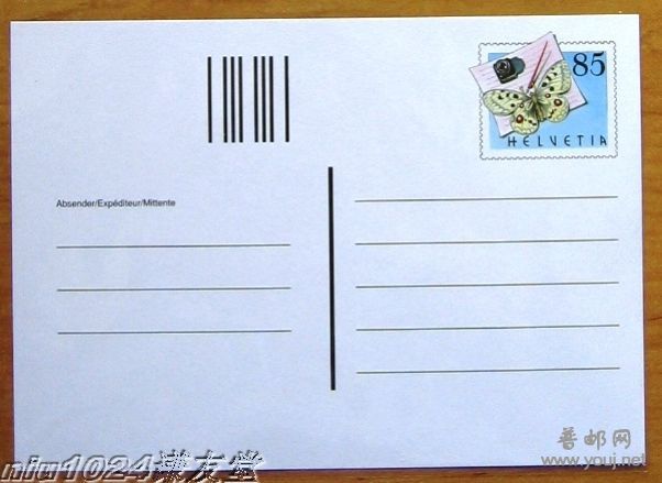 瑞士2003年握钢笔的蝴蝶邮资片.JPG