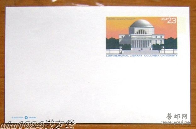 美国2004年哥伦比亚大学建校250周年邮资片.JPG