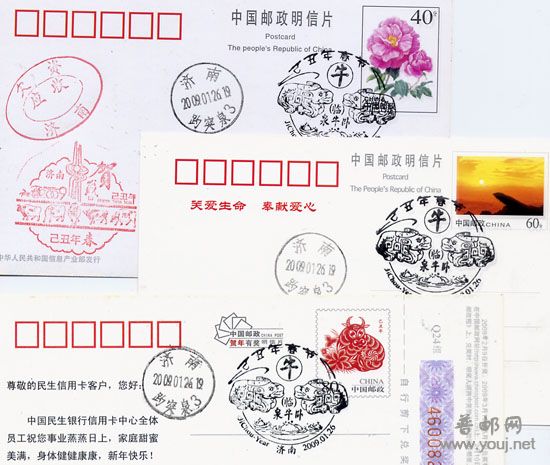 花、山、牛三种己丑年邮戳首日片.jpg