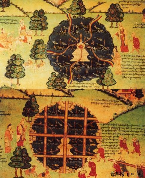 经测算,松赞干布将戒指投入湖中，水中升起了五彩祥云，建起了大昭寺