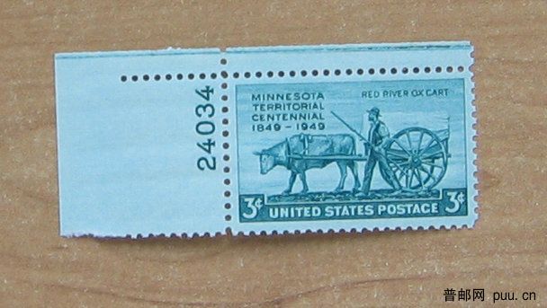 美国 1949年3月3日明尼苏达领地百年纪念（牛车和拓荒者）.JPG