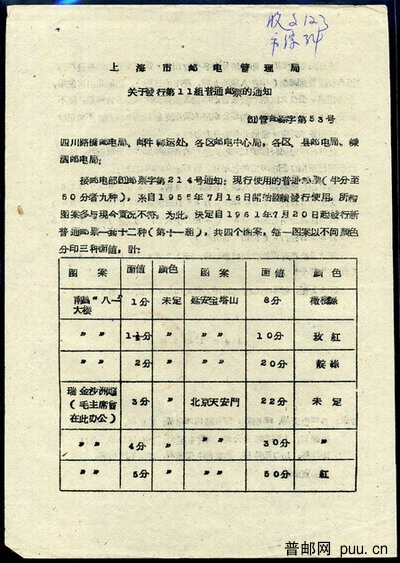 上海市邮政局关于发行第11组普通邮票的通知盖上海邮电局公章.jpg